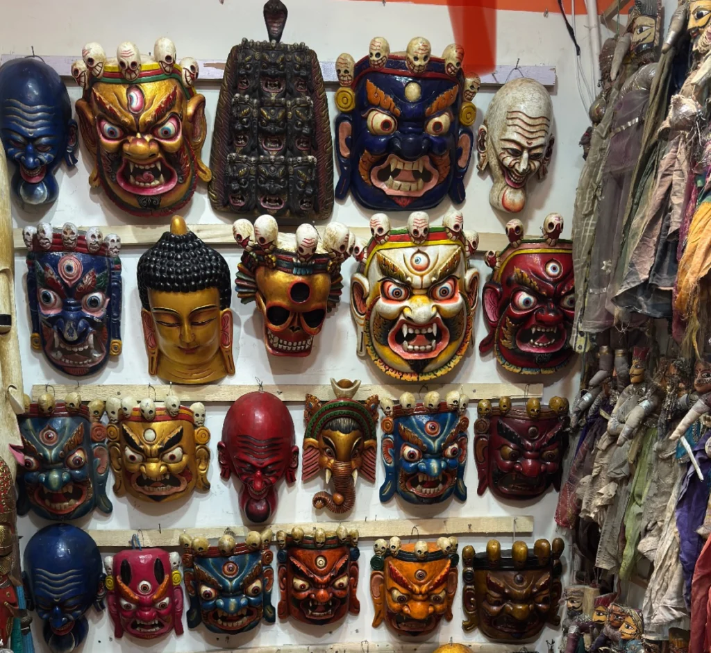 A striking collection of Cham masks, each a symbol of spiritual protection.